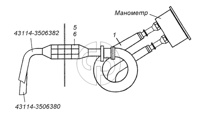 43114-3830001 Установка трубопроводов к манометру (№1 на схеме)