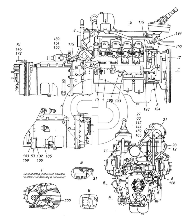 6350-1000260 Агрегат силовой 740.50-360, укомплектованный для установки на автомобиль (№5 на схеме)