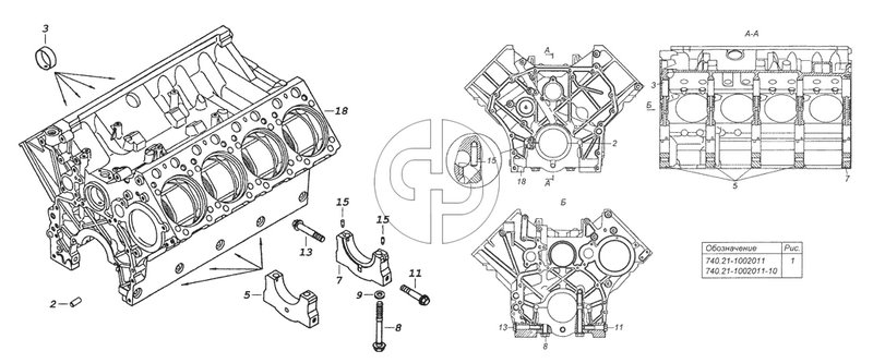 740.21-1002011 Блок цилиндров в сборе (№3 на схеме)