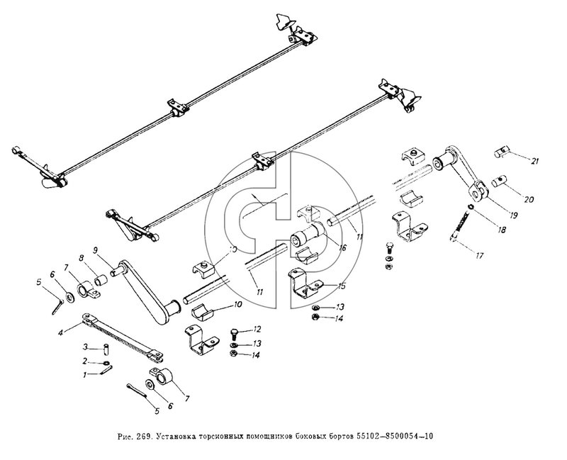 Установка торсионных помощников боковых бортов 55102-8500054-10 (№14 на схеме)