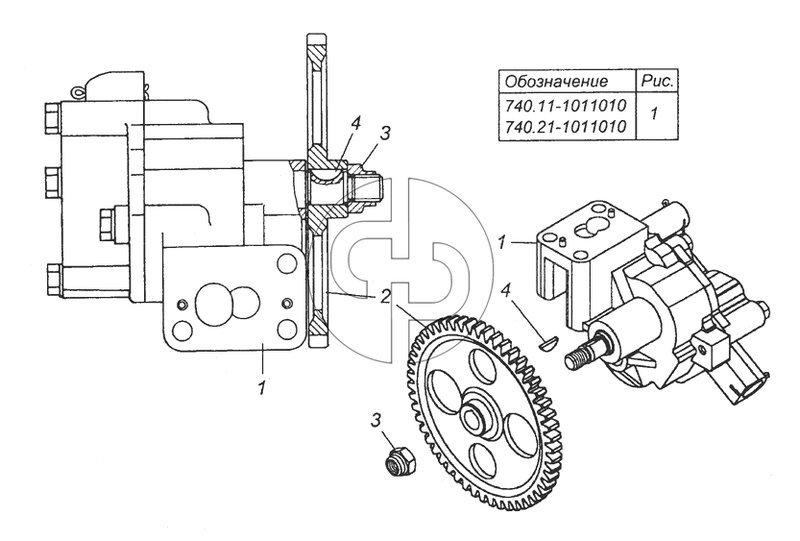 740.11-1011010 Насос масляный с шестерней в сборе (№740.11-1011010 на схеме)
