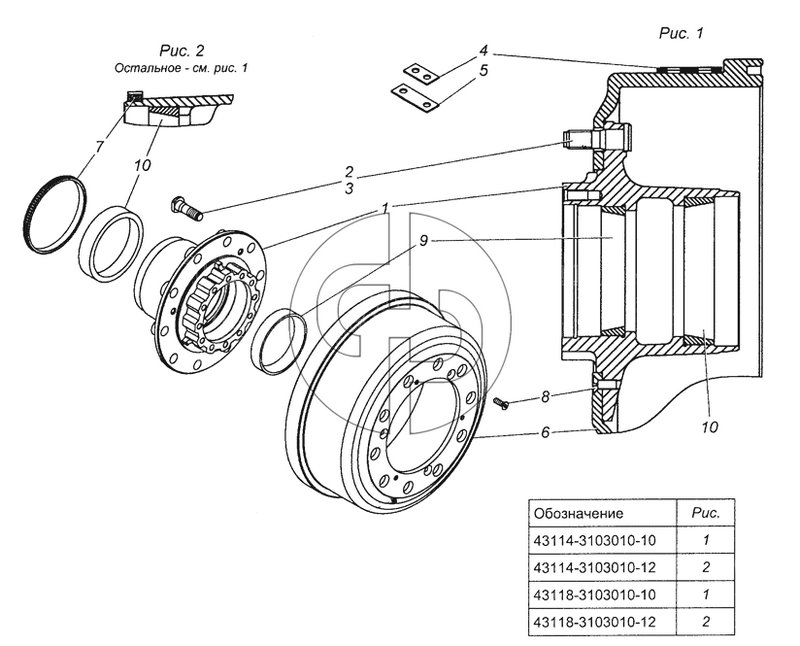 43114-3103010-10 Ступица колеса с барабаном тормоза (№6 на схеме)