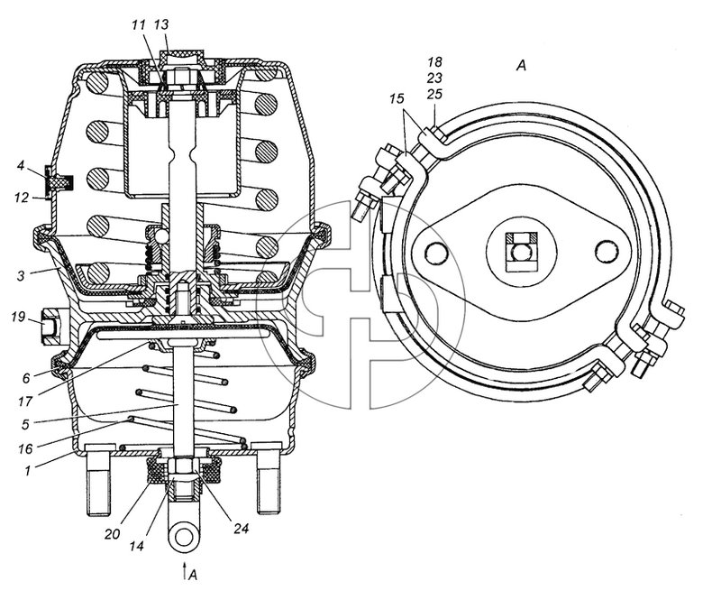 24.3519200-01 Камера тормозная с пружинным энергоаккумулятором, тип 24/24, в сборе (№15 на схеме)
