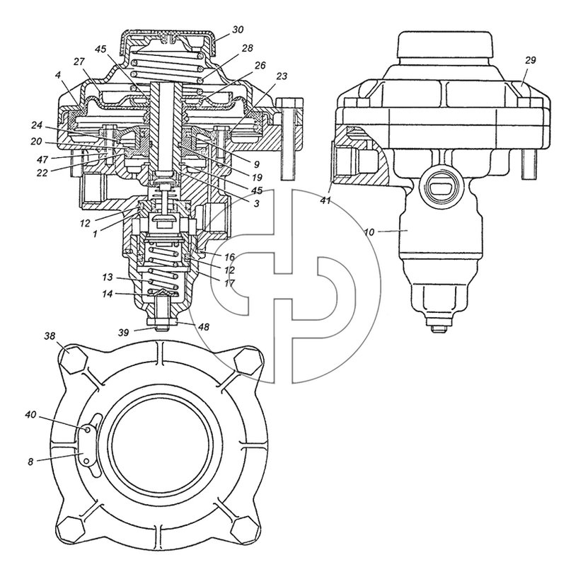 100-3522110 Клапан управления тормозами прицепа с однопроводным приводом в сборе (№12 на схеме)