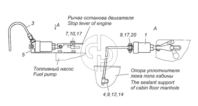 5320-3570010 Установка цилиндра выключения подачи топлива (№5 на схеме)