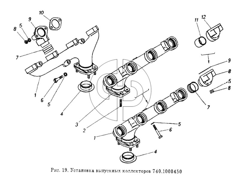 Установка выпускных коллекторов (№11 на схеме)