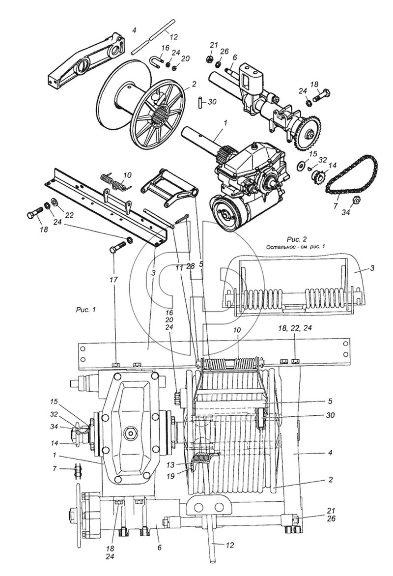 4310-4501010 Лебедка с редуктором, поперечиной и тросоукладчиком (№32 на схеме)