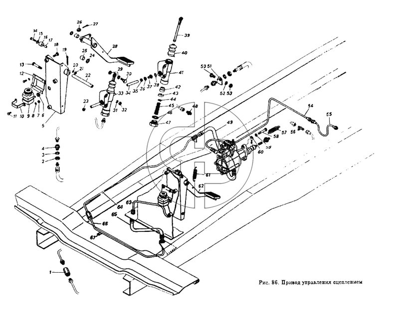 Привод управления  сцеплением (№39 на схеме)