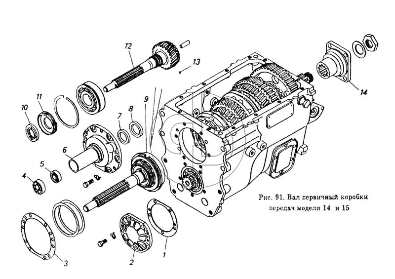 Вал первичный коробки передач модели 14 и 15 (№8 на схеме)