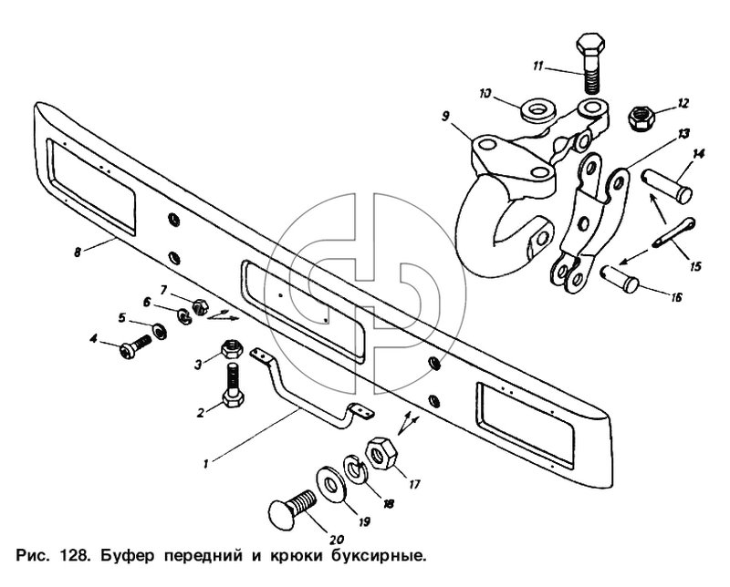 Буфер передний и крюки буксирные (№8 на схеме)