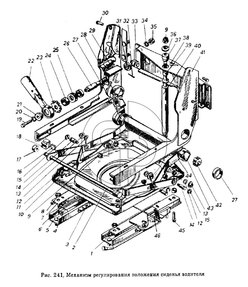 Механизм регулирования положения сиденья водителя (№1 на схеме)