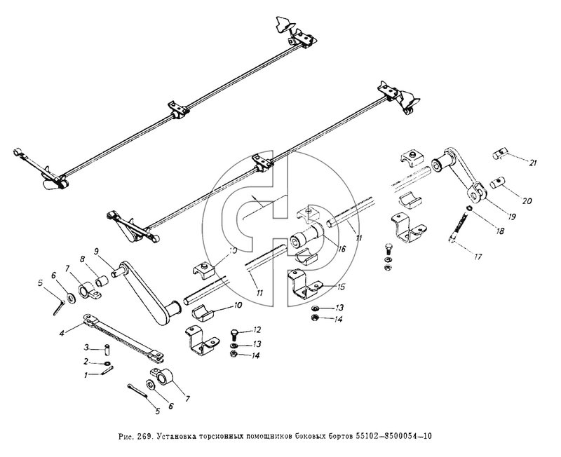 Установка торсионных помощников боковых бортов 55102-8500054-10 (№14 на схеме)