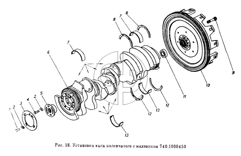Установка вала коленчатого с маховиком (№3 на схеме)