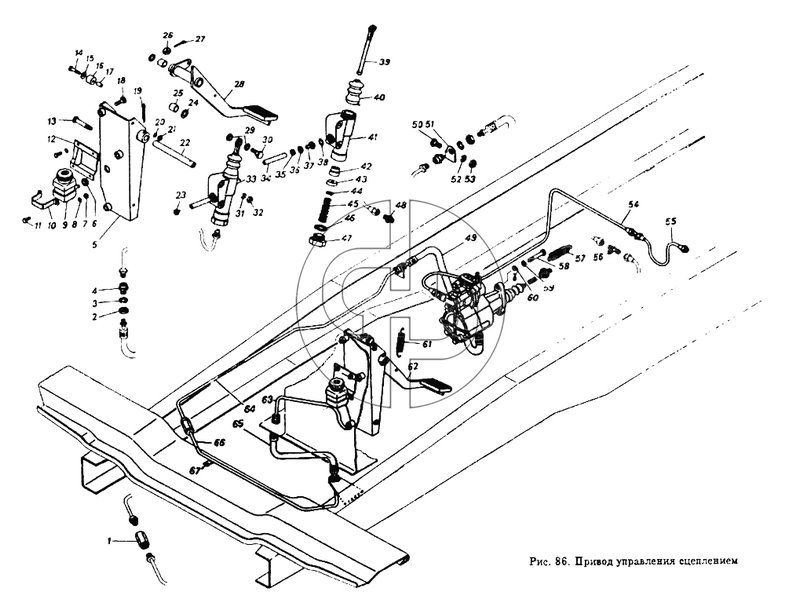 Привод управления  сцеплением (№39 на схеме)