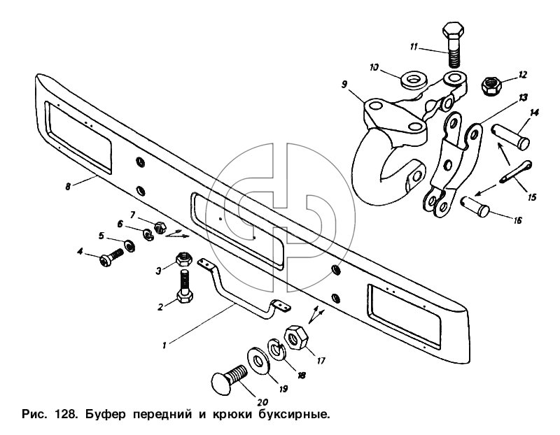 Буфер передний и крюки буксирные (№8 на схеме)