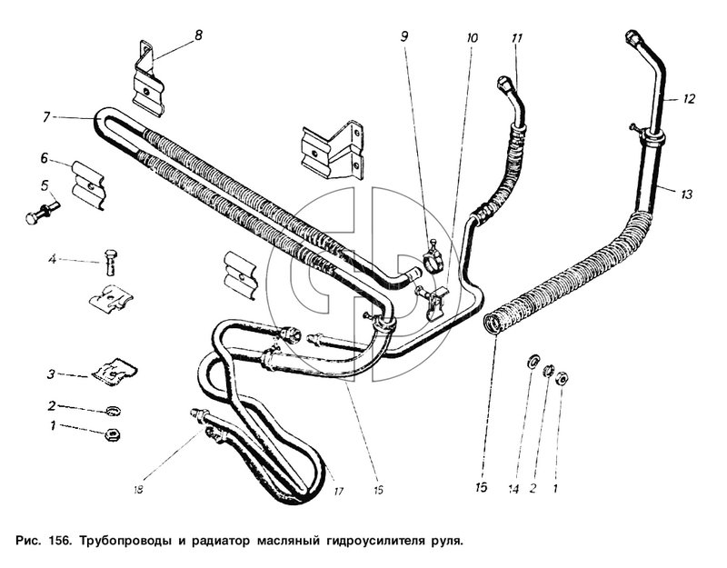 Трубопроводы и радиатор масляный гидроусилителя руля (№17 на схеме)