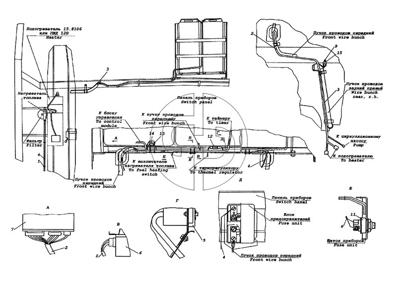 Установка электрооборудования подогревателя Webasto 15.8106 (№11 на схеме)