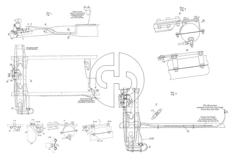 53215-8106002 Установка топливного бачка и топливопроводов подогревателя ПЖД-12Б (№52 на схеме)