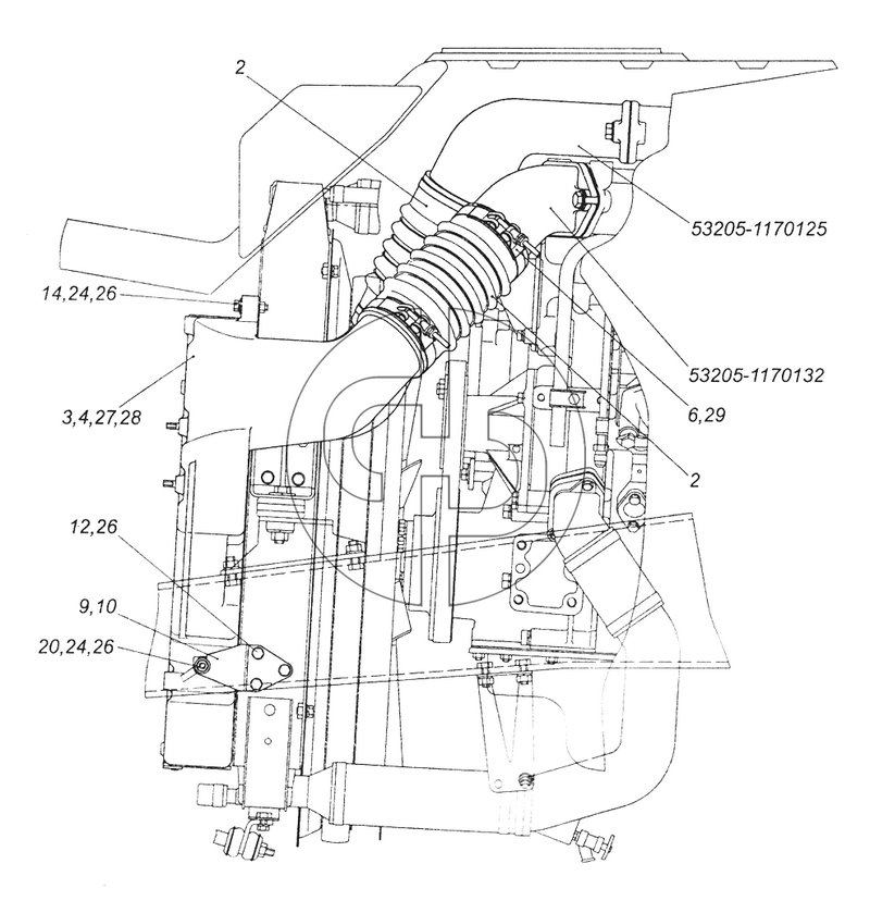 53205-1170000 Установка системы охлаждения наддувочного воздуха (№2 на схеме)