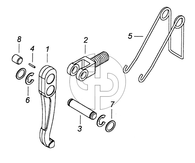 14.1601086 Рычаг оттяжной с вилкой и пружиной (№3 на схеме)