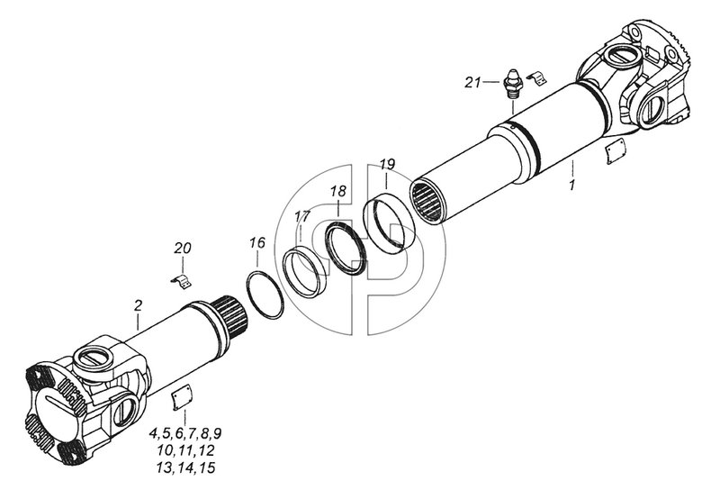 53205-2205011-10 Вал карданный среднего моста (№53215-2205011-10 на схеме)