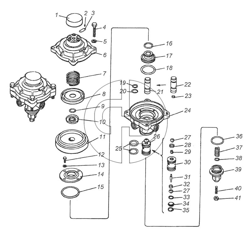 100-3522110 Клапан управления тормозами прицепа с однопроводным приводом в сборе (№25 на схеме)