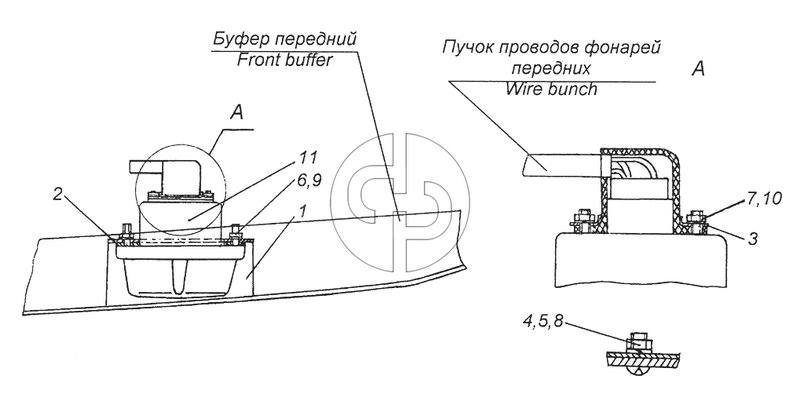 4310-3712001 Установка фонарей передних (№1 на схеме)