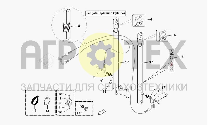 Чертеж TAILGATE HYDRAULIC CYLINDER