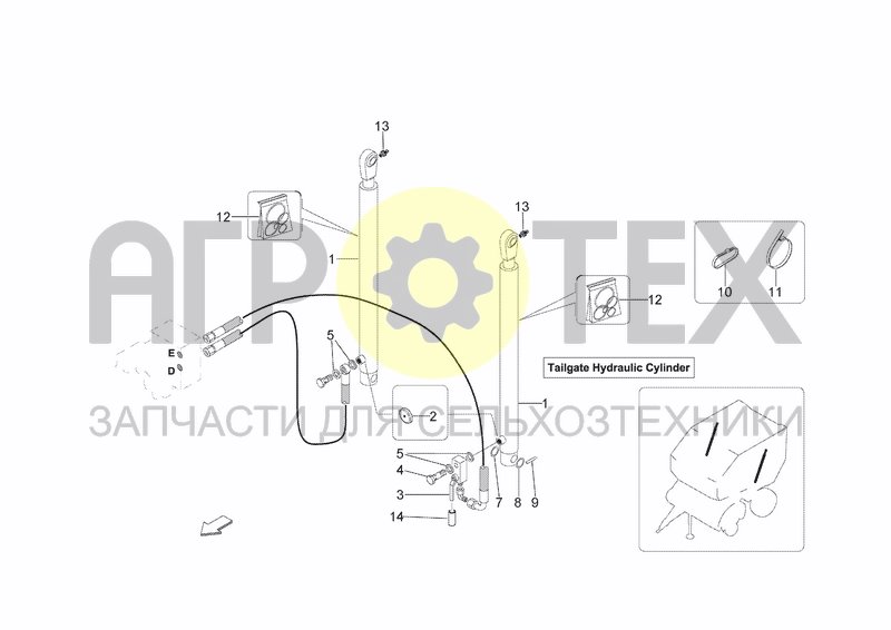 Чертеж TAILGATE HYDRAULIC CYLINDER