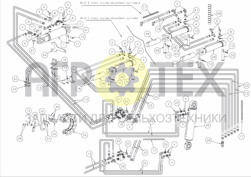 Чертеж HYDRAULICS DIFFERENT VALVES & FRONT FURRUW