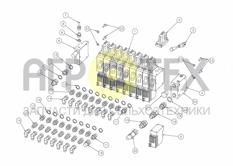 Чертеж HYDRAULICS 9-FUNCTIONS VALVE BLOCK