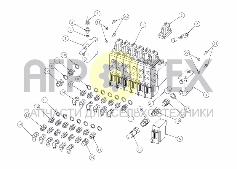 Чертеж HYDRAULICS 7-FUNCTIONS VALVE BLOCK