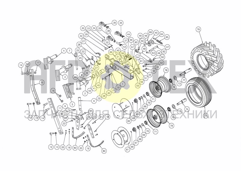 DEPTH/TRANSPORT WHEEL 99, FRAME MOUNTED (№76 на схеме)