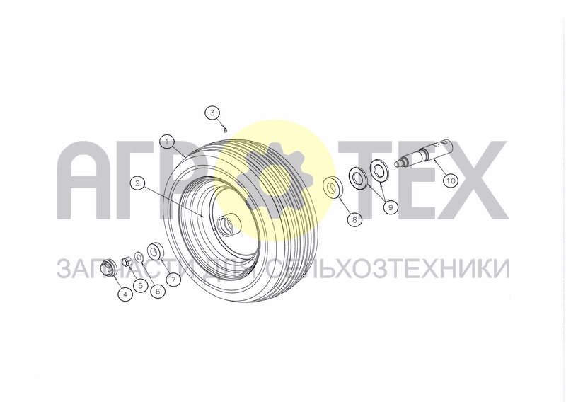 WHEEL 200X14.5 + AXLE FOR 6 - 8 FURROW (№4 на схеме)