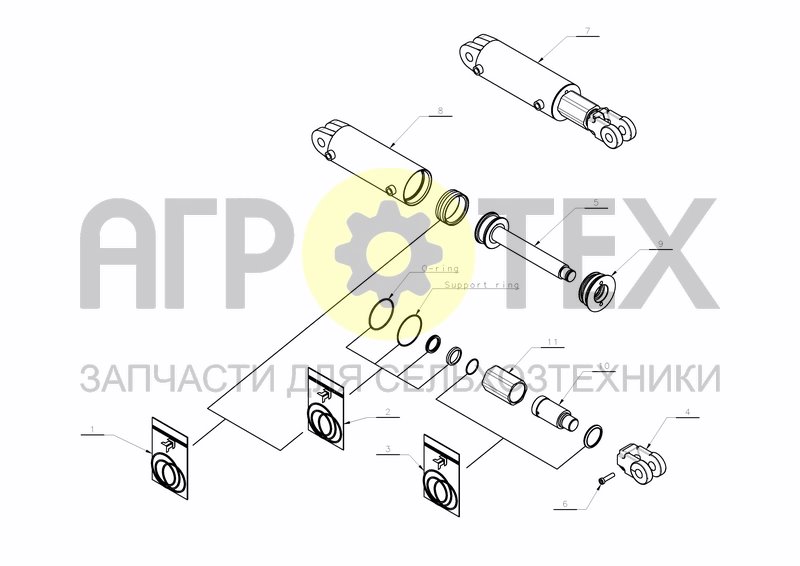 Чертеж CYLINDER D90-D40X520+200 BYPASS(KK353692)