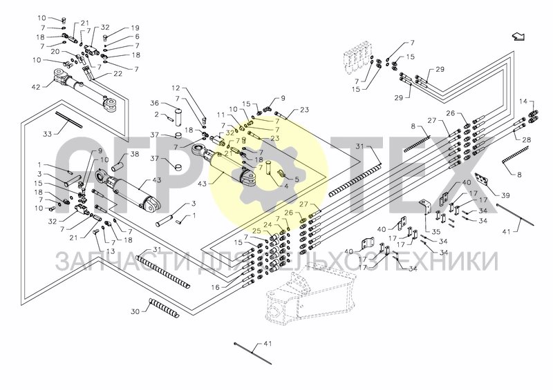 Чертеж HYDRAULICS S-ARM FRONT SECTION