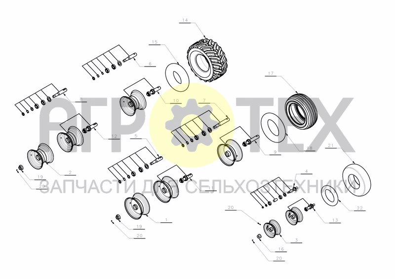 WHEEL 320/60-12TT T421, 6.00X9 (№14 на схеме)