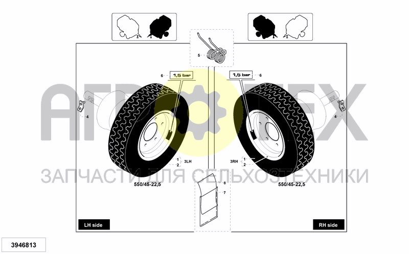 Чертеж SET OF WHEELS 550/45-22.5