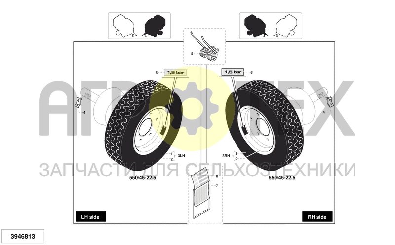 Чертеж SET OF WHEELS 550/45-22.5