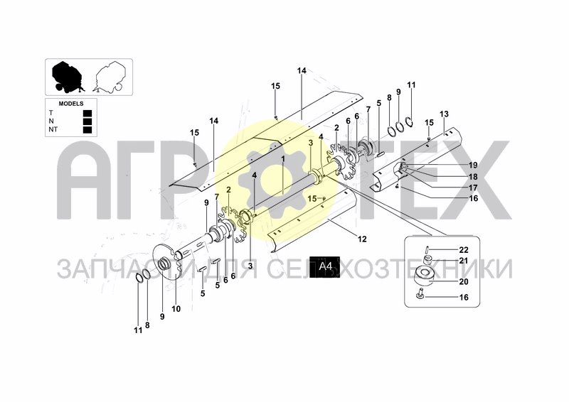 Чертеж MAIN SHAFT-SPROCKETS-CHAIN