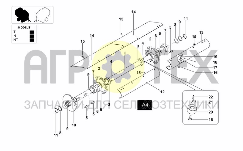 Чертеж MAIN SHAFT-SPROCKETS-CHAIN