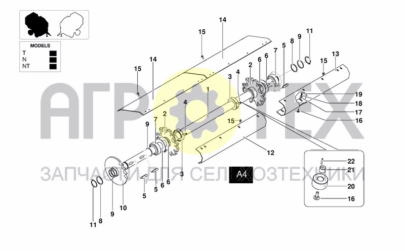 Чертеж MAIN SHAFT-SPROCKETS-CHAIN