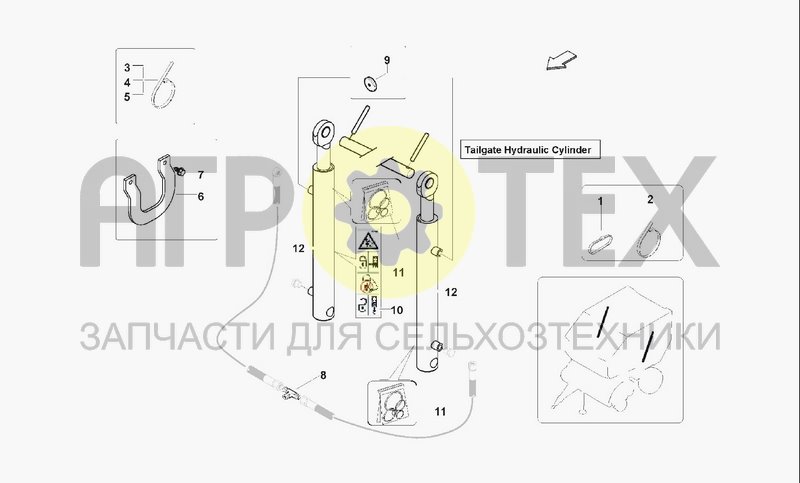 Чертеж TAILGATE HYDRAULIC CYLINDER