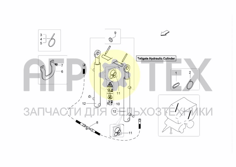 Чертеж TAILGATE HYDRAULIC CYLINDER