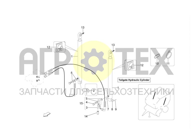 Чертеж TAILGATE HYDRAULIC CYLINDER