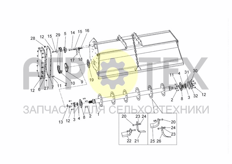 Чертеж LATERAL TRANSMISSION AND ROTOR (100-130)