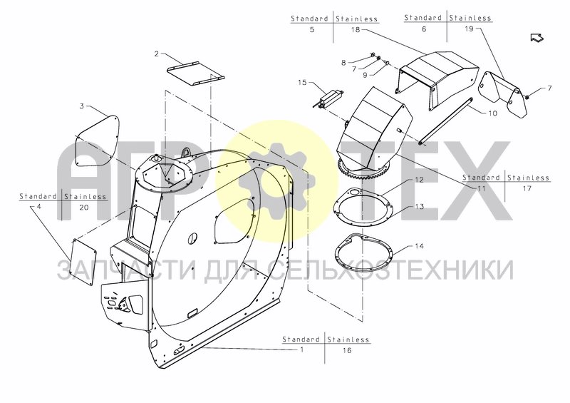 Чертеж FLYWHEEL HOUSING, SWIVEL CHUTE