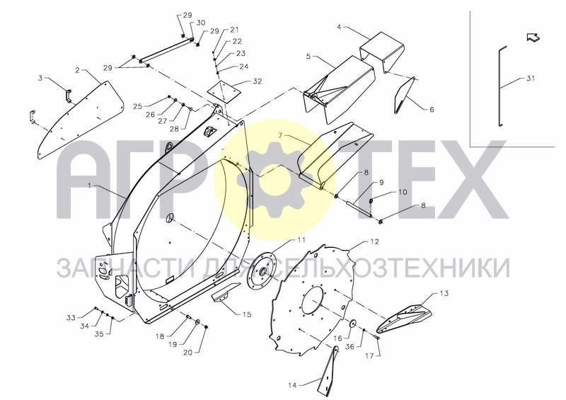 Чертеж FLYWHEEL HOUSING, STANDARD CHUTE