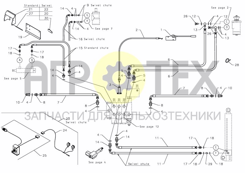 Чертеж HYDRAULIC HOSES, CABLE CONTROL