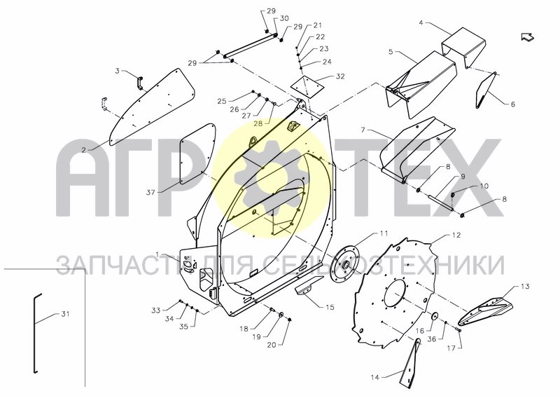 Чертеж FLYWHEEL HOUSING, STANDARD CHUTE